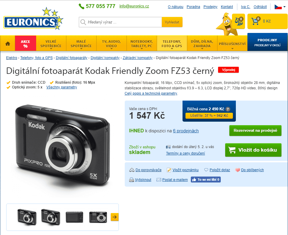 Kodak FZ53, 16MPx, stabilizace, 30x zoom