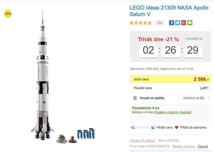 Lego NASA Apollo Saturn V, výška 1 metr