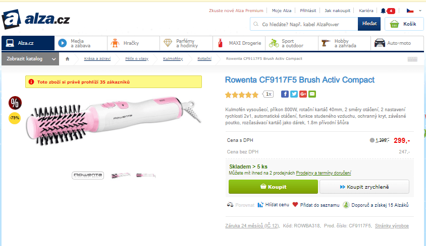 Kulmofén Rowenta CF9117F5 Brush Activ Compact
