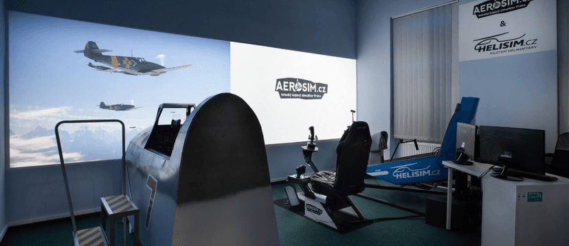 Plně pohyblivý simulátor helikoptéry s 3D brýlemi