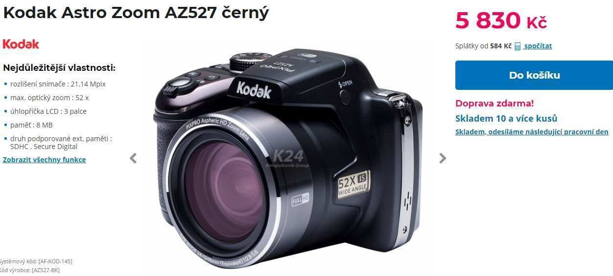 Kodak Astro Zoom, 20MPx, 52x zoom, Wifi