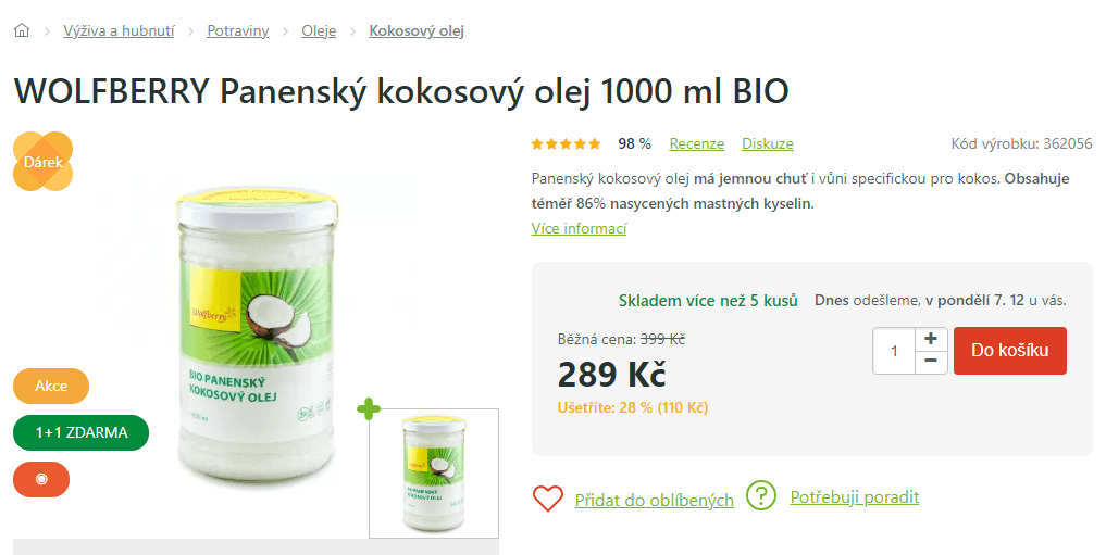 2x Panenský Bio Kokosový olej 1000 ml