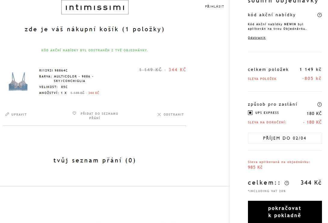 Intimissimi - doprava zdarma u výprodeje
