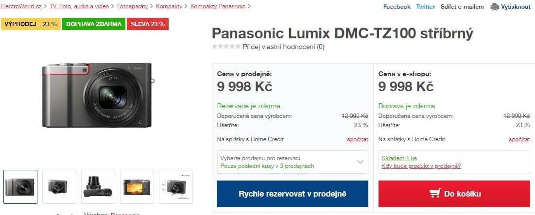 Lumix, 20,1MPx, 10x zoom, Wifi, stabilizace