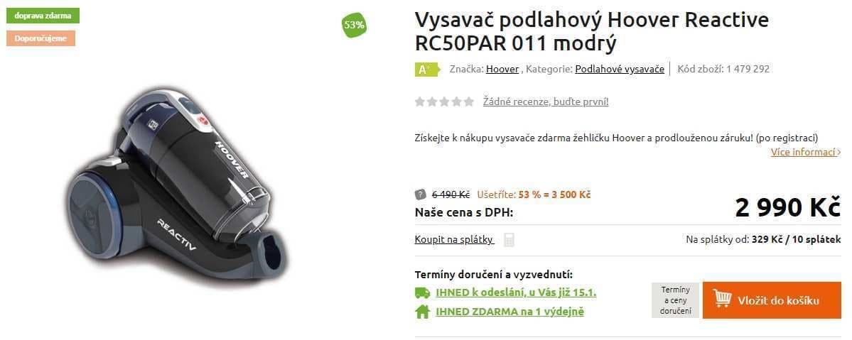 Bezsáčkový cyklonový vysavač Hoover Reactive