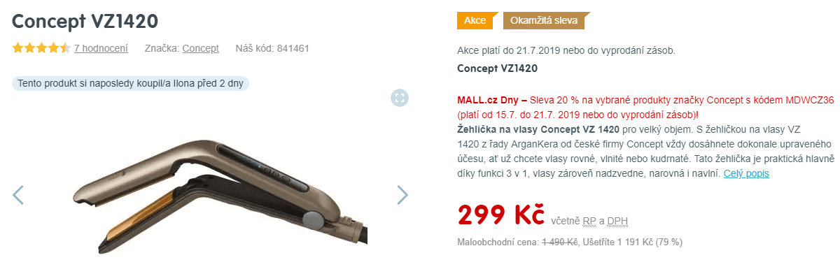 Žehlička na vlasy s arganovým olejem Concept 