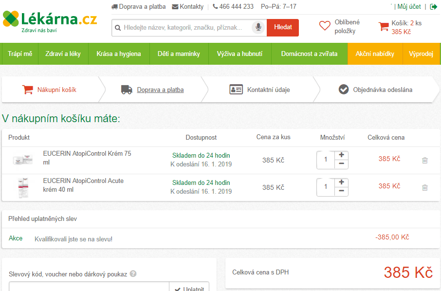 Akce 1+1 na kosmetiku Eucerin Dry Skin