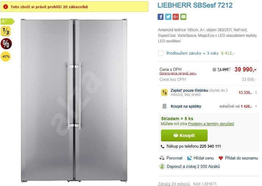 Americká lednice Liebherr, led, A+, 185cm