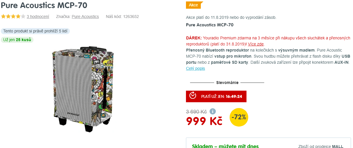 BT repro Pure Acoustic, 40W, mic, karaoke