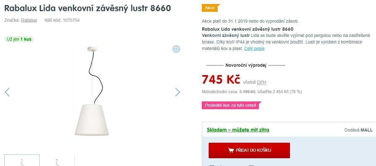 Venkovní závěsné světlo Rabalux Lida