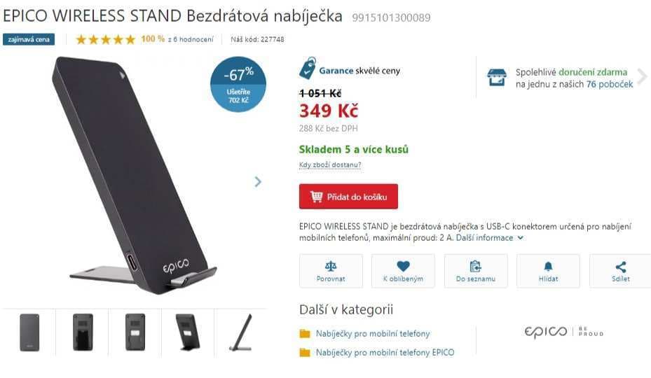Bezdrátová nabíječka s USB-C Epico