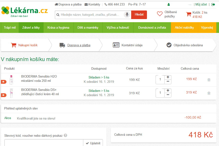 Sleva 100 Kč na kosmetiku Bioderma