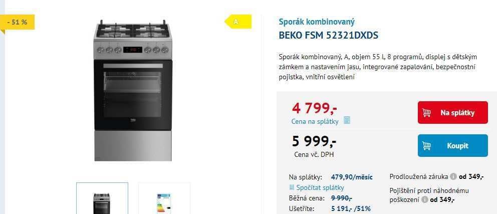 Plynový sporák Beko, gril