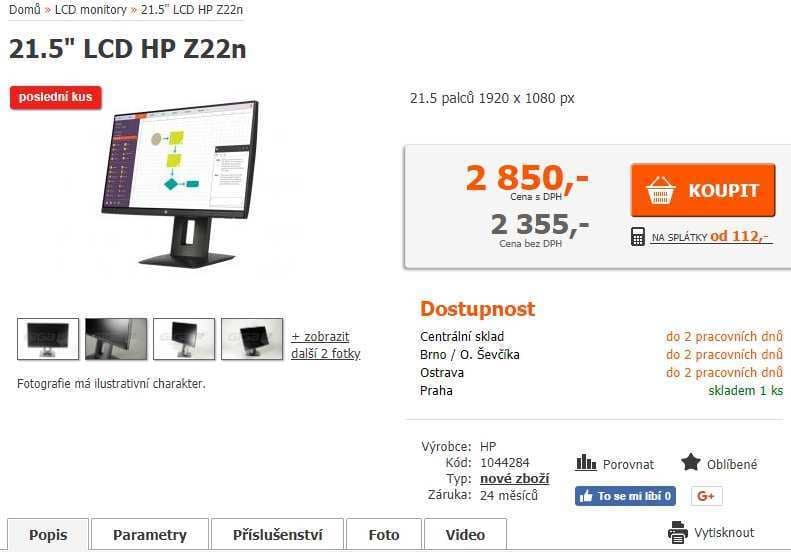 PC monitor HP, 22"