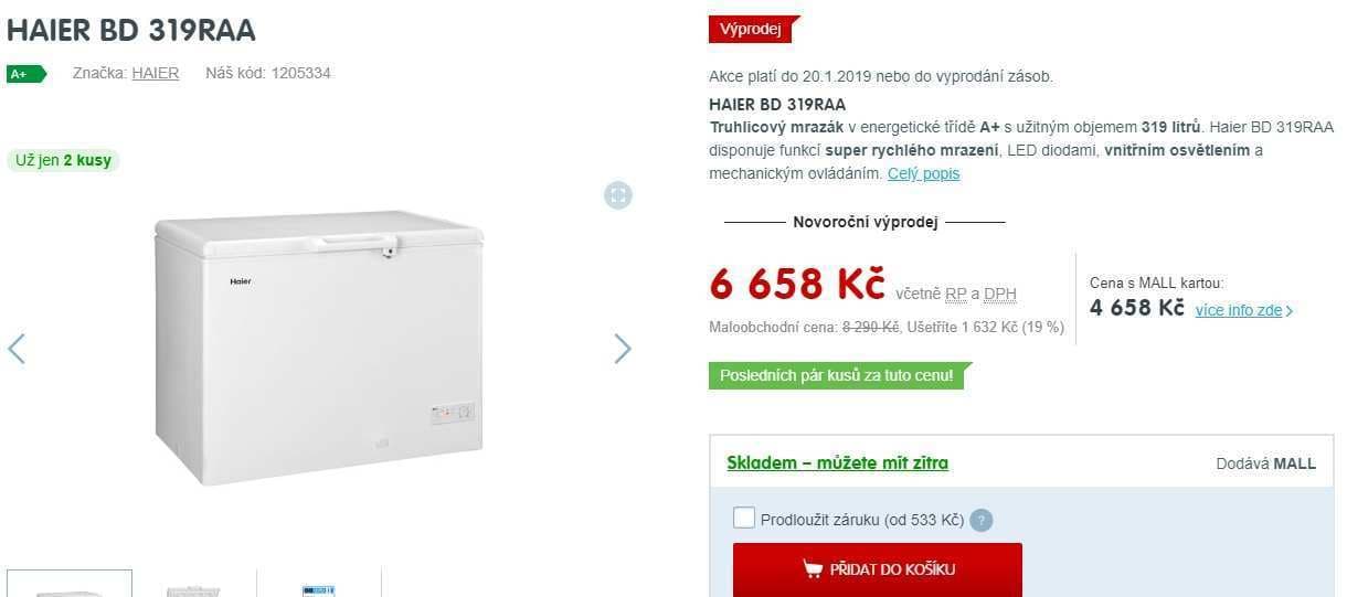 Truhlicový mrazák Haier, A+, 319 l