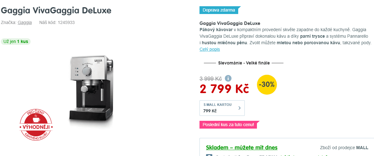 Pákový kávovar Gaggia VivaGaggia DeLuxe