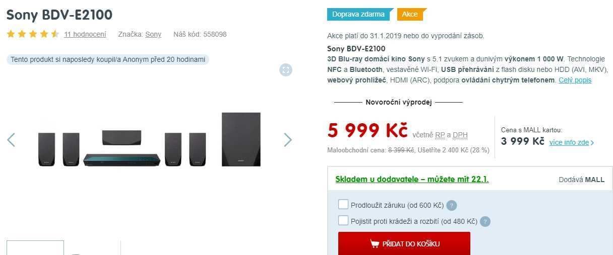 Domácí kino 3D Blu-ray 5.1 SONY, Wifi, NFC, BT