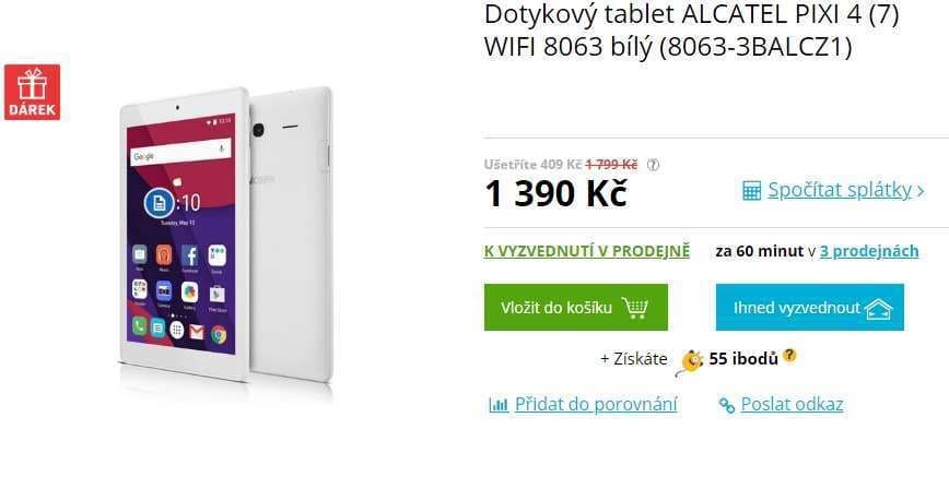 Tablet Alcatel, 4x 1,3GHz, 1GB RAM, 7"