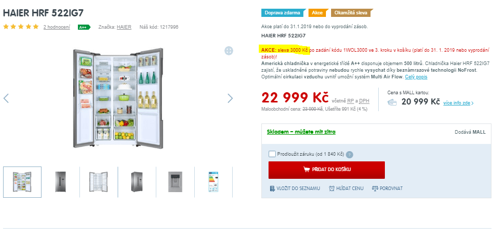 Americká lednice Haier, led, A+, no frost