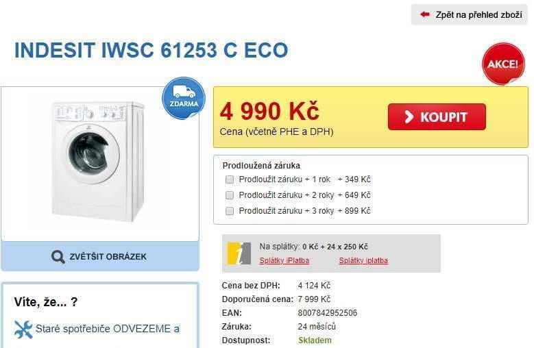 Pračka Indesit, 6kg, 1200 ot., A+++