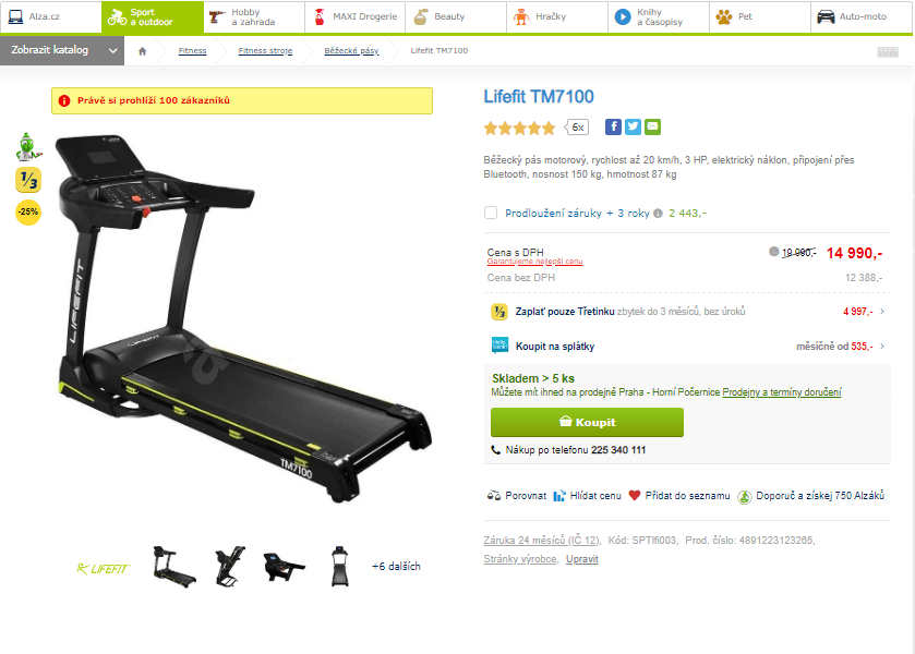 Běžecký pás Lifefit TM7100, 150 kg, 20km/h