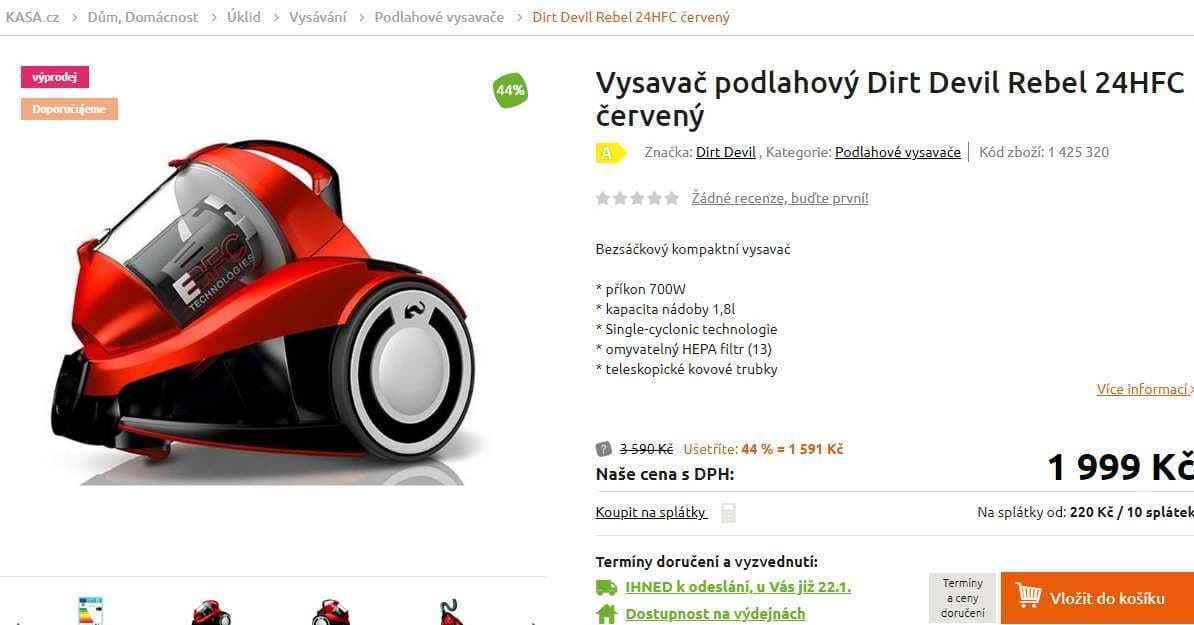 Bezsáčkový vysavač Dirt Devil, cyklón