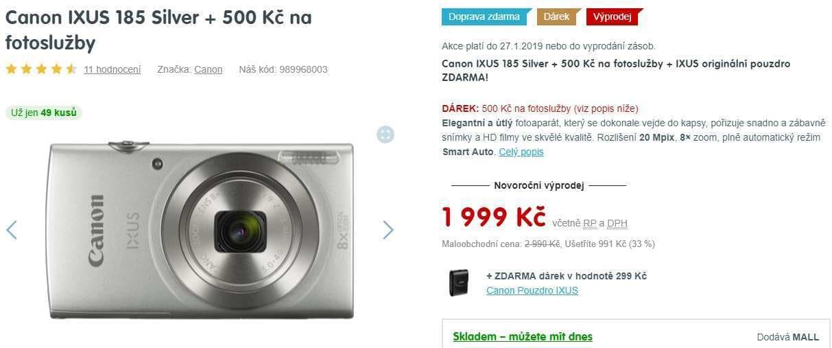 Canon IXUS 185, 20MPx, zoom, stabilizace