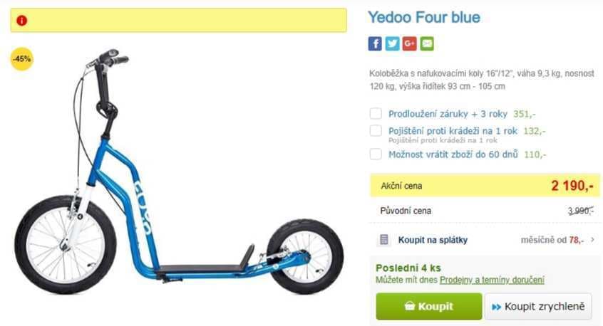 Koloběžka Yedoo Four modrá 