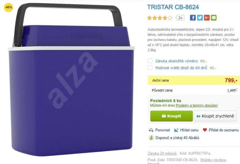 Lednice do auta Tristar, 22 litrů, 12V