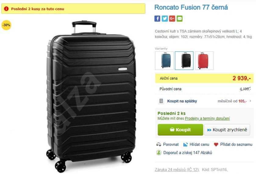 Kufr Roncato, 102 litrů, skořepina, 4 kolečka