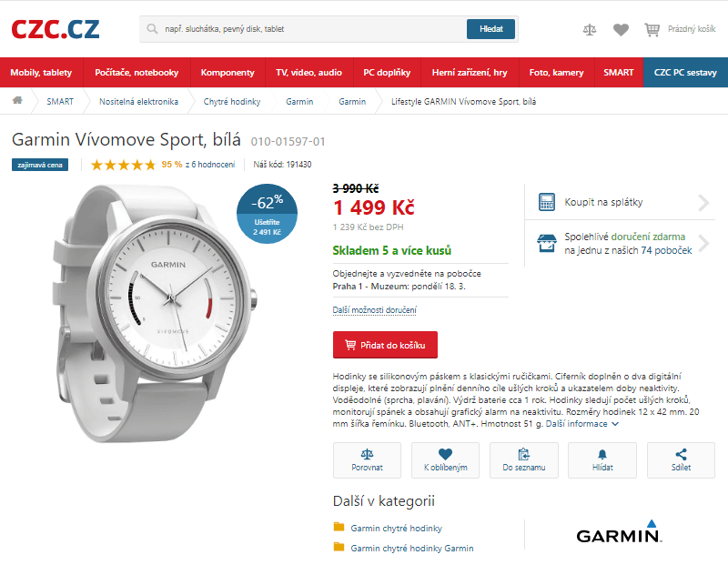 Chytré hodinky Garmin Vívomove Sport