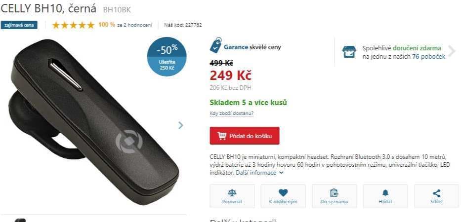 Bluetooth sluchátko CELLY BH 10
