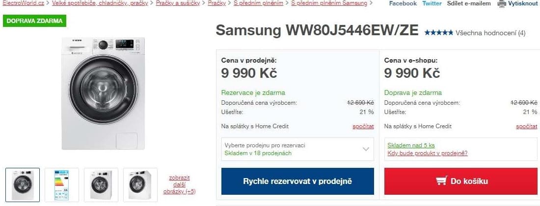Pračka Samsung, 8kg, 1400 ot., A+++