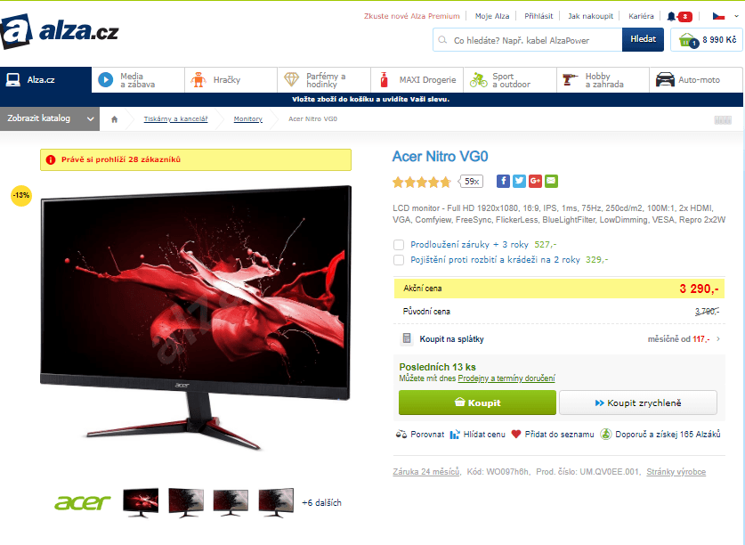 Herní PC monitor Acer Nitro, 27", repro
