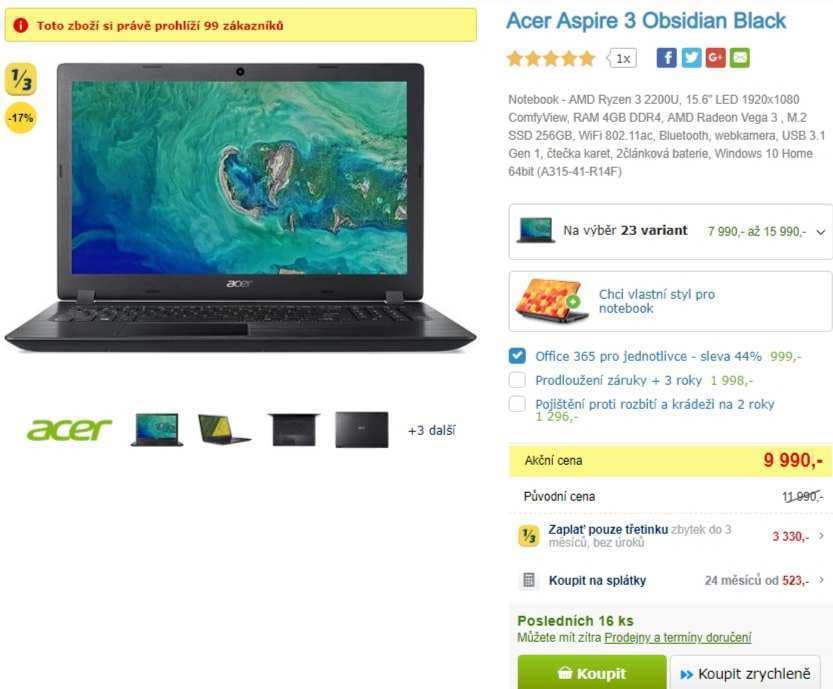 Acer, 3,4GHz, 4GB RAM, 15,6"
