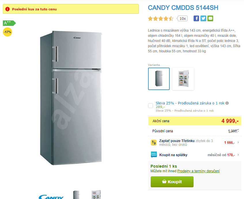 Lednice Candy, A++, 143 cm
