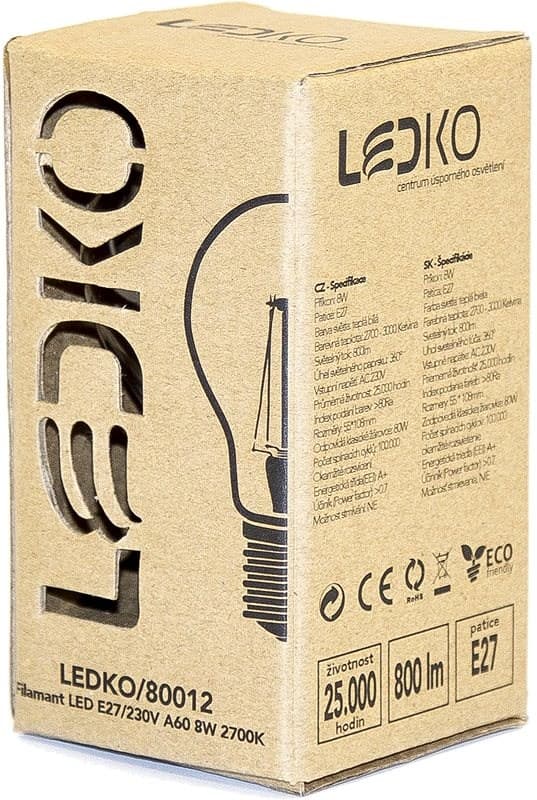 LED žárovka Ledko, E27, 8W, 2700K