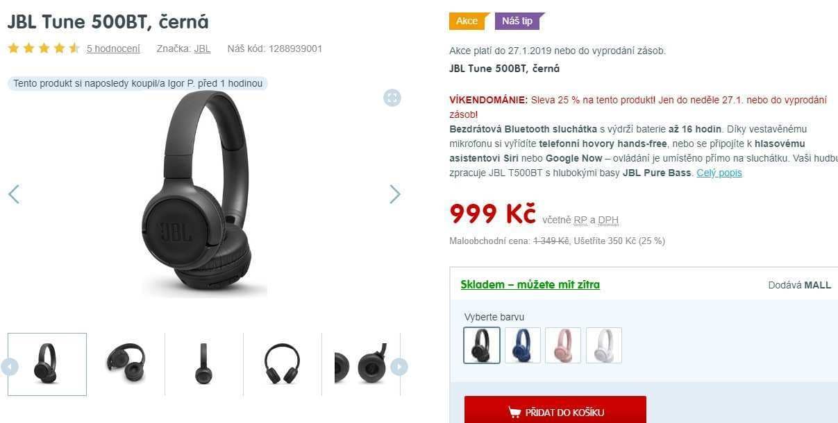 Slevy na značku JBL - BT JBL Tune 500
