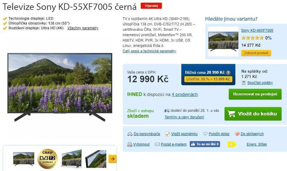 Ultra HD TV, HDR, Smart, 139 cm, SONY
