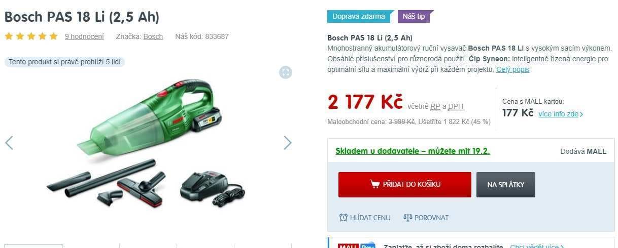 Ruční akumulátorový vysavač Bosch