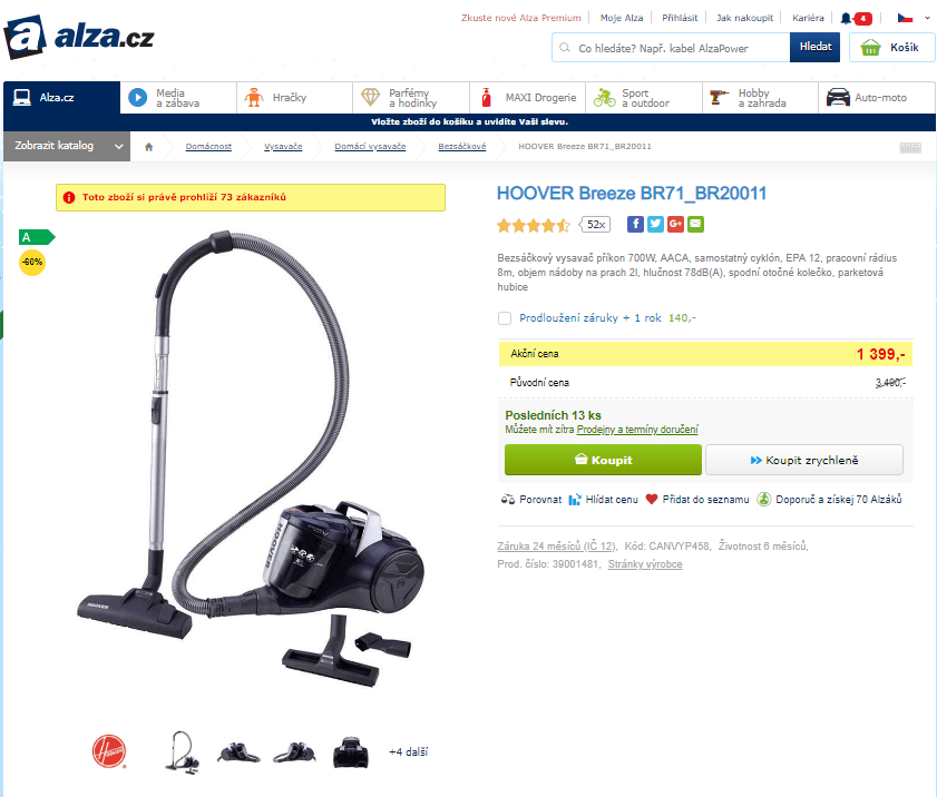 Bezsáčkový vysavač Hoover, 700W, cyklón