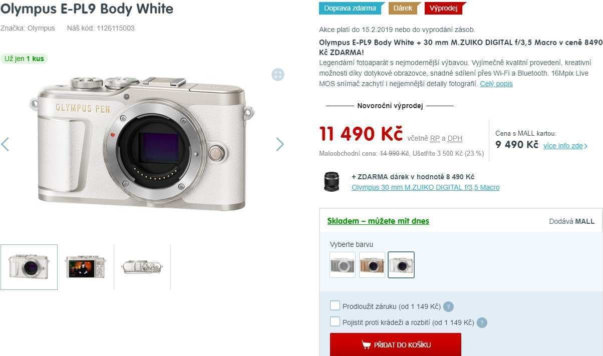 Olympus PEN E-PL9 + objektiv