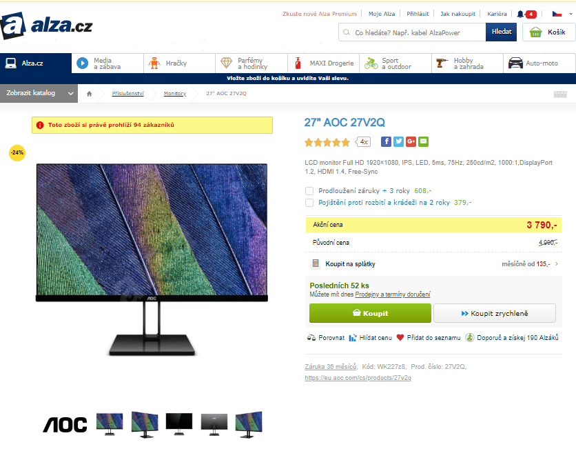 LCD monitor AOC, 27", Full HD, LED