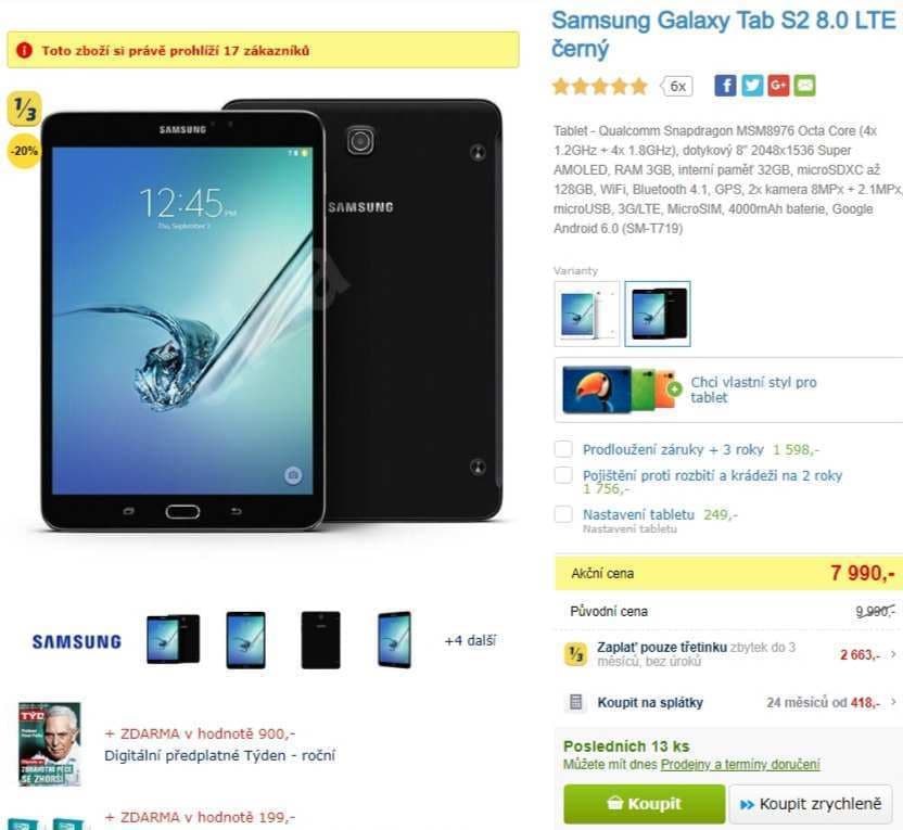 Tablet Samsung, 8x 1,8GHz, 3GB RAM, 8"