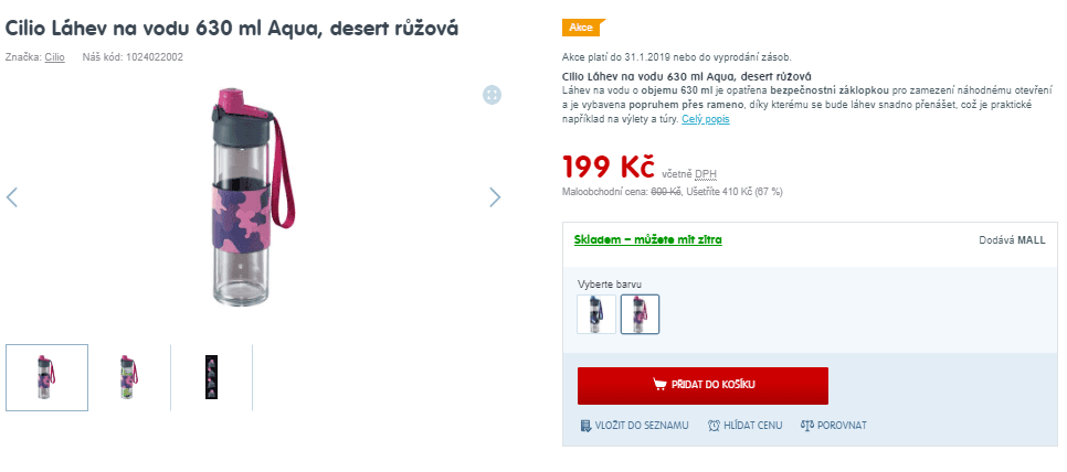 Láhev na vodu Cilio růžová 630 ml