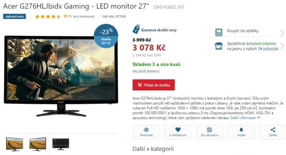 Herní full HD PC monitor Acer, 27"