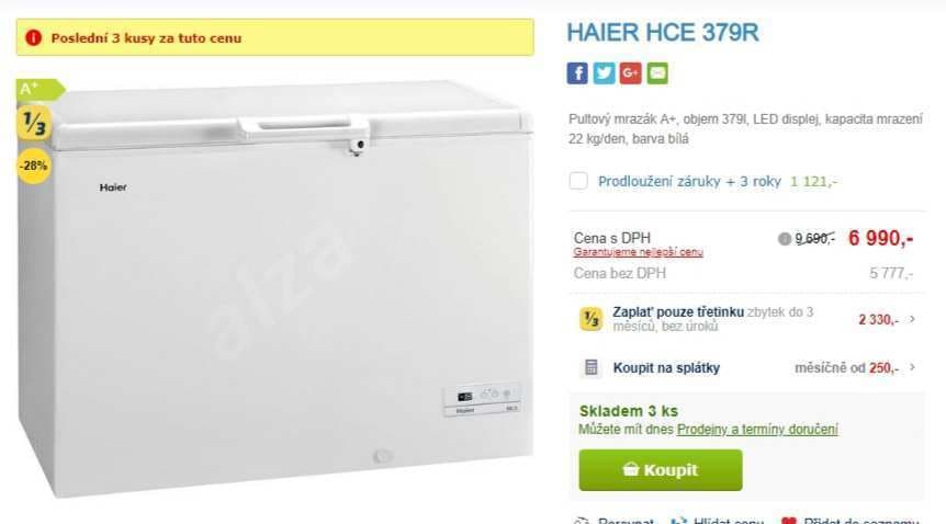 Mrazák Haier, 379 l., zámek, A+