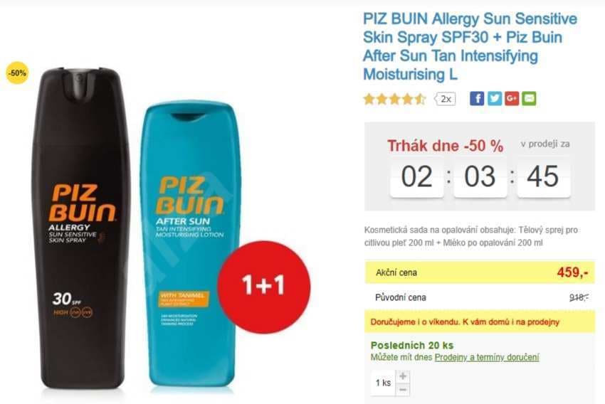 Opalovací krém a mléko Piz Buin, 2x 200 ml
