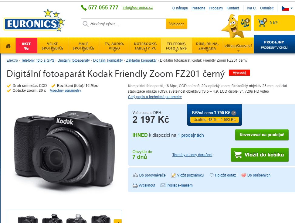 Kodak, 16Mpx, 20x zoom, stabilizace
