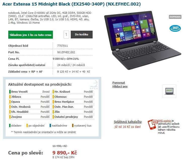 Acer, i3, 2GH, 4GB RAM, 15,6"